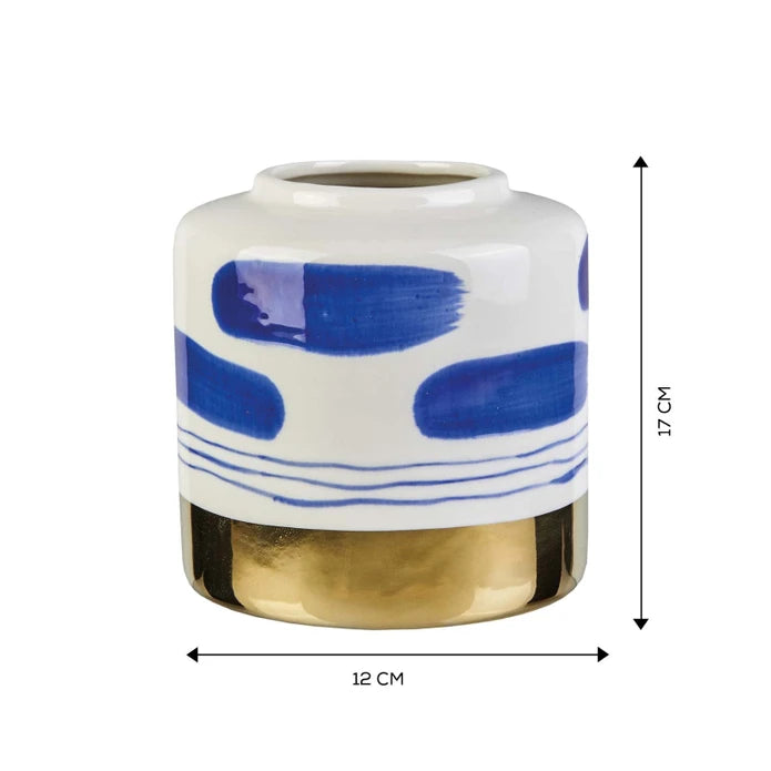 Karaca Barcelona Vase Gold Blue 7X17X12 Cm 153.20.01.0207 -  Vases - ebarza Furniture UAE | Shop Modern Furniture in Abu Dhabi & Dubai - مفروشات ايبازرا في الامارات | تسوق اثاث عصري وديكورات مميزة في دبي وابوظبي