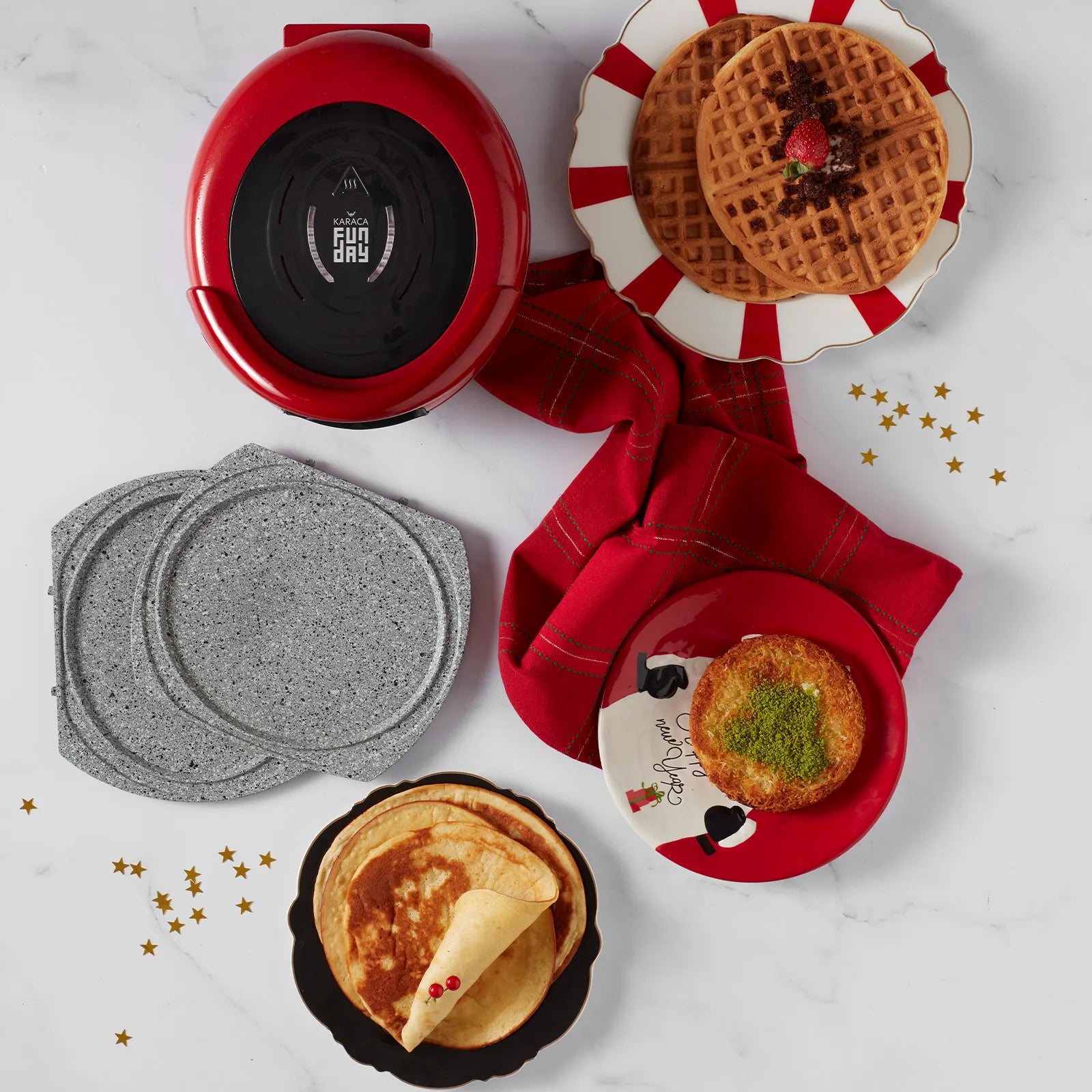 Karaca Funday Redgold Removable Plate Waffle Maker 1000W 153.01.06.4928 -  Kitchen Appliances - ebarza Furniture UAE | Shop Modern Furniture in Abu Dhabi & Dubai - مفروشات ايبازرا في الامارات | تسوق اثاث عصري وديكورات مميزة في دبي وابوظبي
