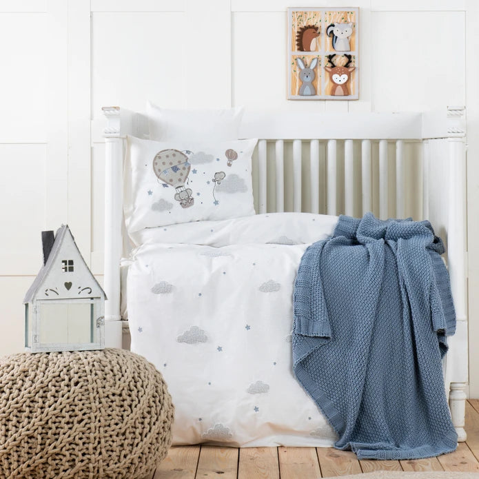 Karaca Home Elephant Sky Blue 100% Cotton Embroidered Private Baby Set 200.20.01.0176 -  Bedding - ebarza Furniture UAE | Shop Modern Furniture in Abu Dhabi & Dubai - مفروشات ايبازرا في الامارات | تسوق اثاث عصري وديكورات مميزة في دبي وابوظبي