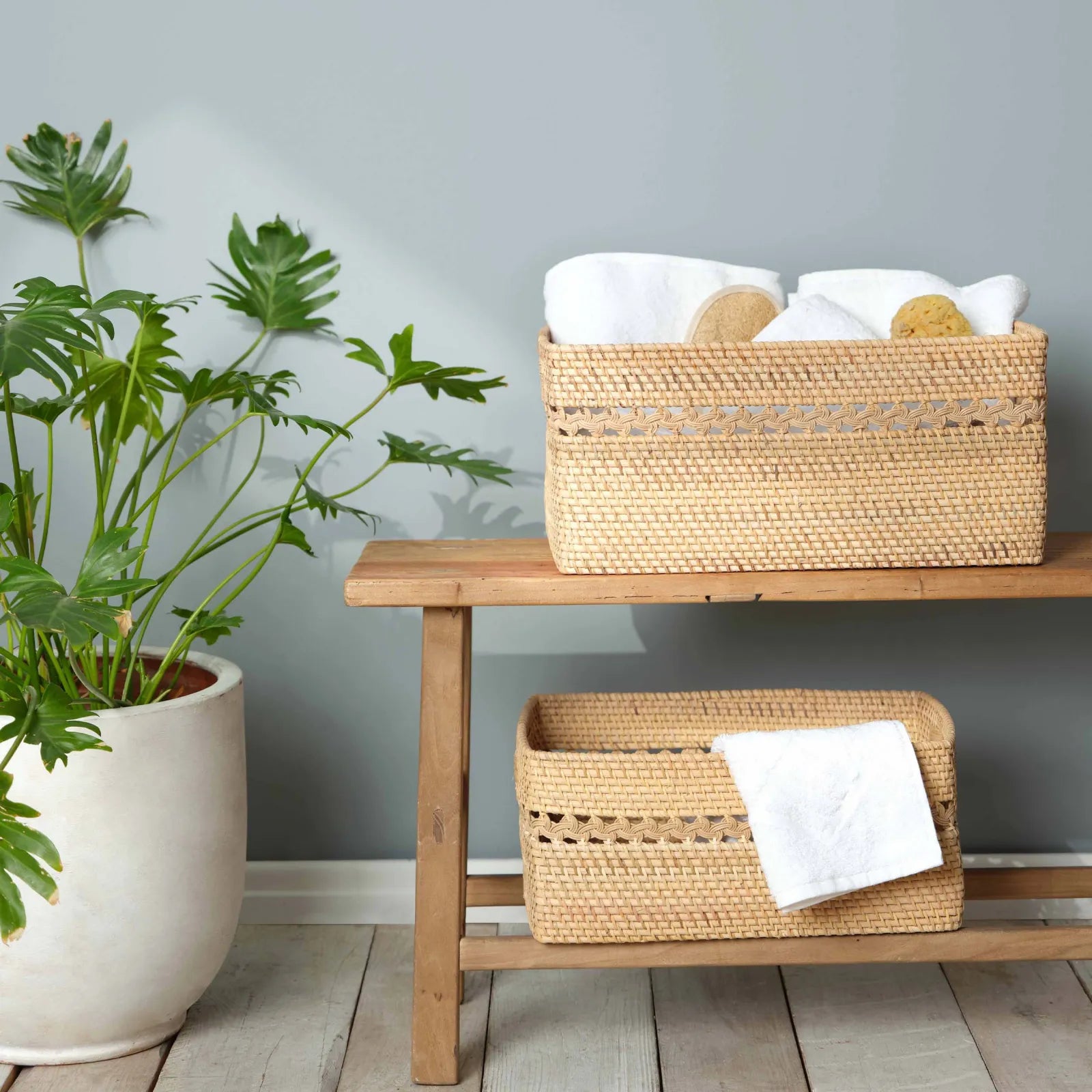 Karaca Home Wave Rattan Rectangular Basket 49 cm 300.21.02.0112 -  Baskets - ebarza Furniture UAE | Shop Modern Furniture in Abu Dhabi & Dubai - مفروشات ايبازرا في الامارات | تسوق اثاث عصري وديكورات مميزة في دبي وابوظبي