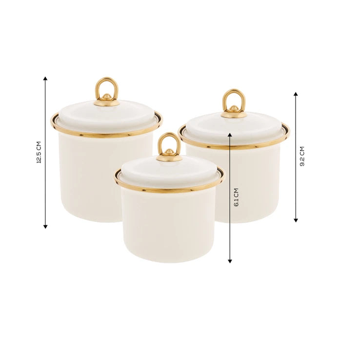 Karaca Retro Cream 3 Pcs Enamel Storage Container 153.03.06.5034 -  Spice Sets - ebarza Furniture UAE | Shop Modern Furniture in Abu Dhabi & Dubai - مفروشات ايبازرا في الامارات | تسوق اثاث عصري وديكورات مميزة في دبي وابوظبي