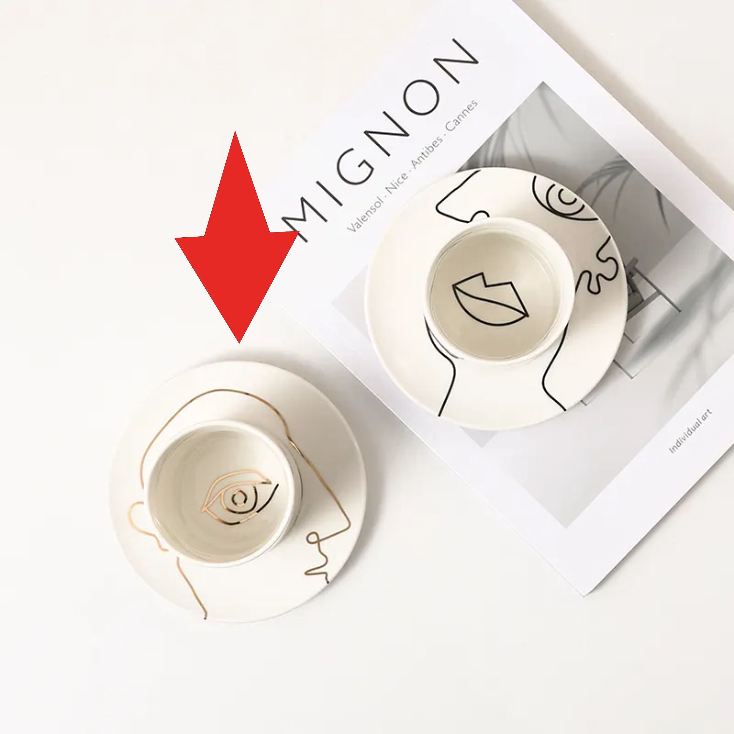 Simple Drawing Eye Cup A-Gold Fa-D22004A -  Coffee Sets - ebarza Furniture UAE | Shop Modern Furniture in Abu Dhabi & Dubai - مفروشات ايبازرا في الامارات | تسوق اثاث عصري وديكورات مميزة في دبي وابوظبي