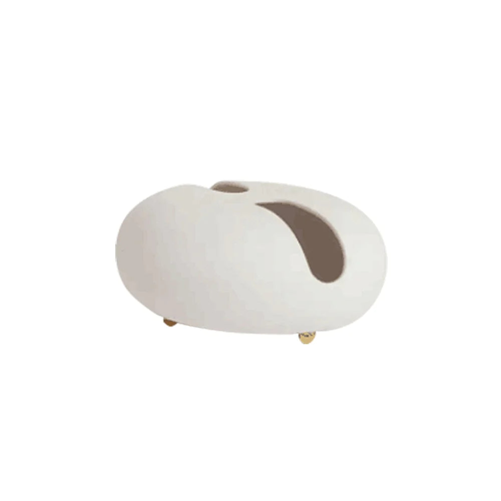 White Ceramic Vase With Gold Stainless Steel Detail Fd-D22065 -  Vases - ebarza Furniture UAE | Shop Modern Furniture in Abu Dhabi & Dubai - مفروشات ايبازرا في الامارات | تسوق اثاث عصري وديكورات مميزة في دبي وابوظبي